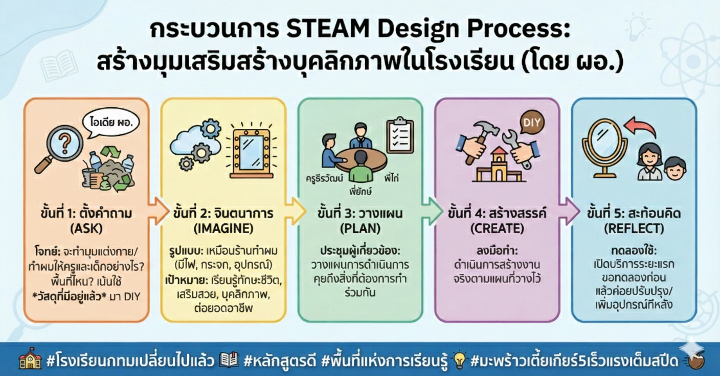 สร้างพื้นที่แห่งการเรียนรู้ 'มุมเสริมบุคลิกภาพ' ด้วยกระบวนการ STEAM Design Process  By โรงเรียนวัดมะพร้าวเตี้ย สำนักงานเขตภาษีเจริญ